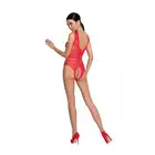 Passion - BS086RED. Bodystocking z otwartym krokiem. Czerwony kolor, rozmiar uniwersalny.