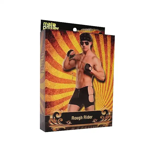Male Power - Rpugh Rider L/XL Zestaw - Rough Rider - szorty z suwakiem i łańcuszkami po bokach + rękawiczki z łańcuchem