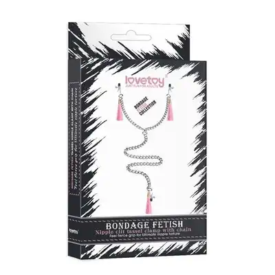 LoveToy - Nipple Clit Tassel Clamp Pink - klamerki na sutki i wargi sromowe z różowym ogonkiem 