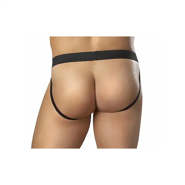 Male Power - Liquid Onyx Jock L/XL - Majtki męskie eksponujące pośladki