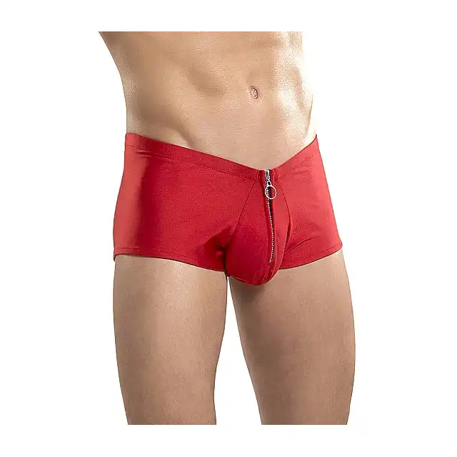 Male Power - Zipper Short L/XL RED - Elastyczne spodenki męskie z zamkiem błyskawicznym w kolorze czerwonym - L/XL