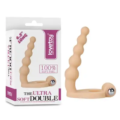 LoveToy - The Ultra Soft Bead 6,5". Cielisty pierścień erekcyjny z koralikami analnymi typu strap-on do podwójnej penetracji