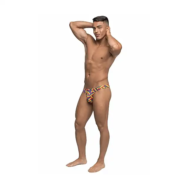 Male Power - Bong Thong  L/XL Rainbow - Elastyczne stringi w kolorową jodełkę