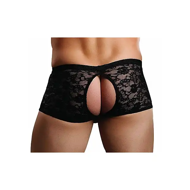 Male Power - Double Pleasure L/XL - Koronkowe szorty męskie z otwartym krokiem