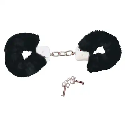 Bad Kitty - Handcuffs black - Aksamitne, pluszowe kajdanki z bezpiecznym zapięciem