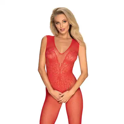 Obsessive - Bodystocking N112 czerwone - drapieżny bodystocking w przykuwającym wzrok kolorze 