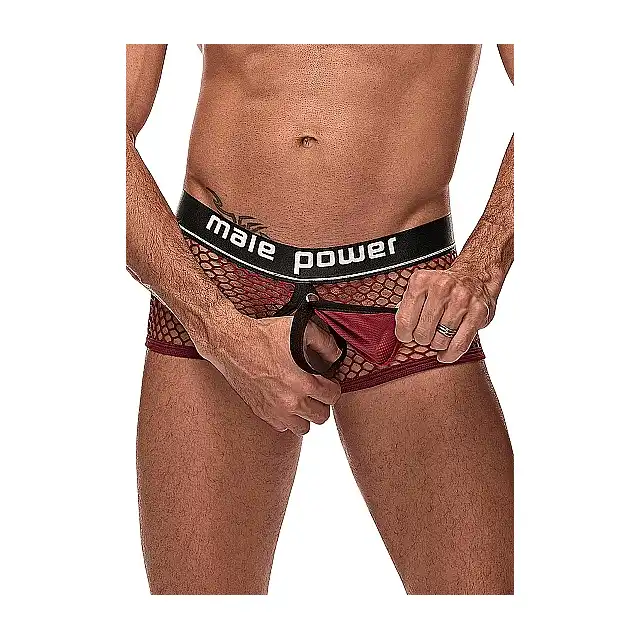 Male Power - Mini Cock Ring Short L - Szorty męskie z ringiem i odpinaną sakiewką na penisa