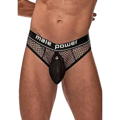 Male Power - Cock Ring Thong PIT  L/XL - Wyjątkowe stringi z elastycznym ringiem i odpinanym woreczkiem na penisa