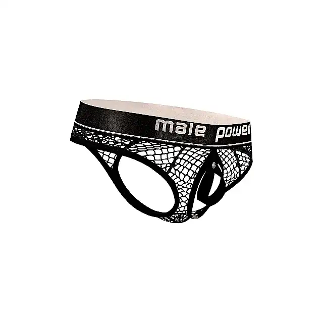 Male Power - Cock Ring Thong PIT  L/XL - Wyjątkowe stringi z elastycznym ringiem i odpinanym woreczkiem na penisa