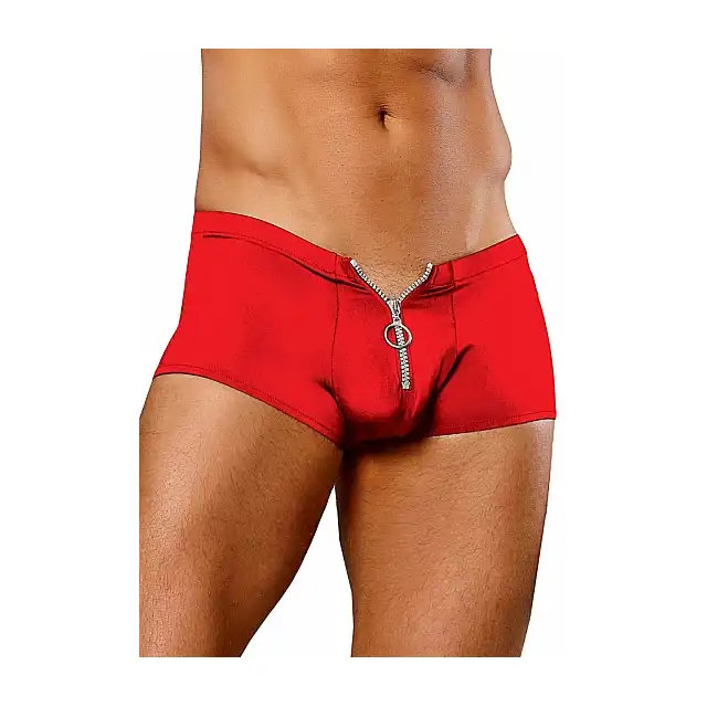 Male Power - Zipper Short L/XL RED - Elastyczne spodenki męskie z zamkiem błyskawicznym w kolorze czerwonym - L/XL