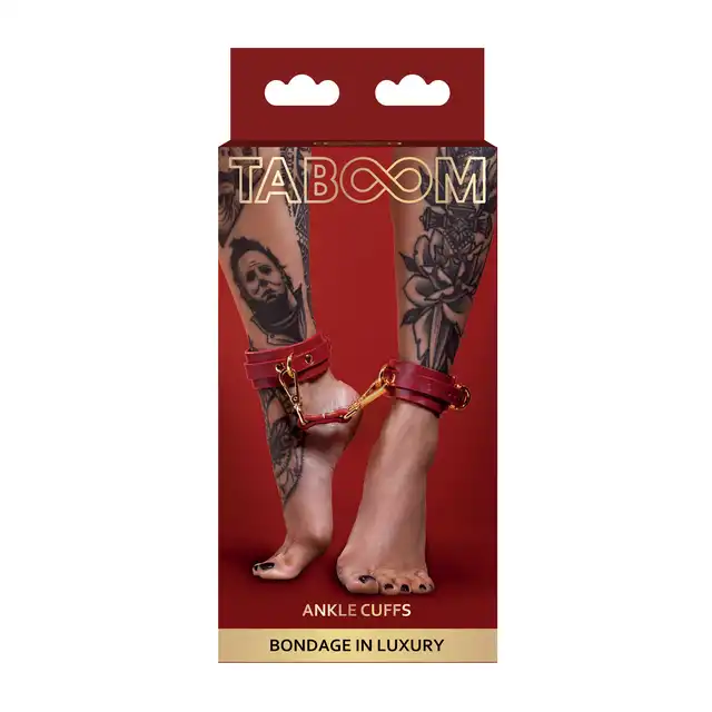 Taboom - Ankle Cuffs - luksusowe kajdanki na nogi w elektryzującym czerwonym kolorze