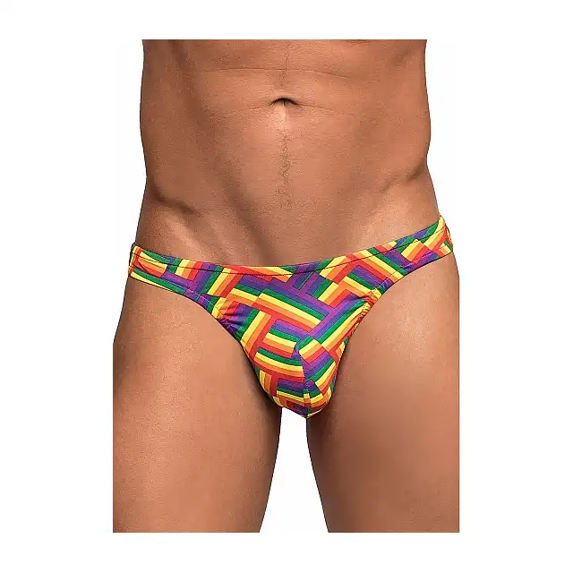 Male Power - Bong Thong  L/XL Rainbow - Elastyczne stringi w kolorową jodełkę
