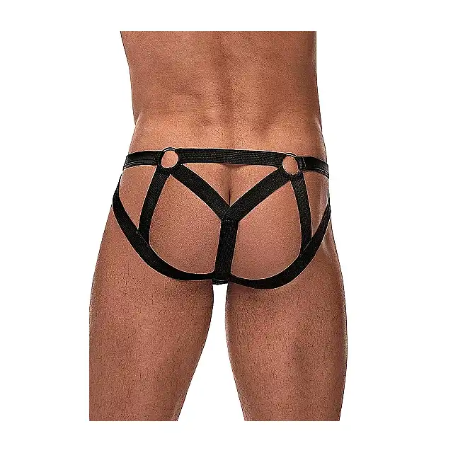 Male Power - Strappy Ring Jock L/XL - Majtki męskie z seksownymi paskami na pośladkach