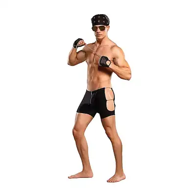 Male Power - Rpugh Rider L/XL Zestaw - Rough Rider - szorty z suwakiem i łańcuszkami po bokach + rękawiczki z łańcuchem