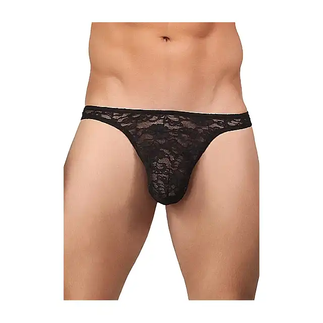 Male Power - Bong Thong L/XL Lace - Koronkowe stringi męskie eksponujące pośladki