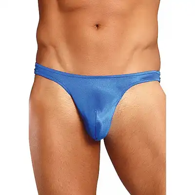 Male Power - Bong Thong L/XL - Satynowe dopasowane stringi w kolorze błękitnym