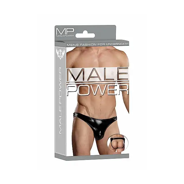 Male Power - Moonshine L/XL - Czarne klasyczne majtki eksponujące pośladki