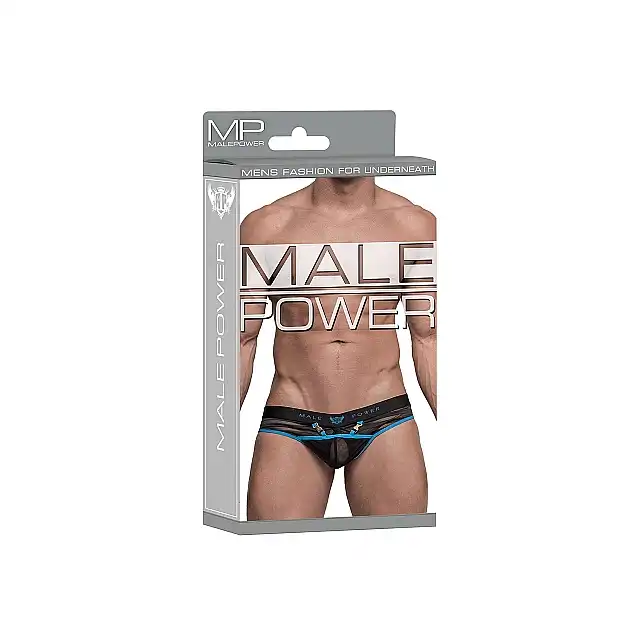 Male Power - Clip Thong L/XL - Elastyczne stringi z markowym paskiem