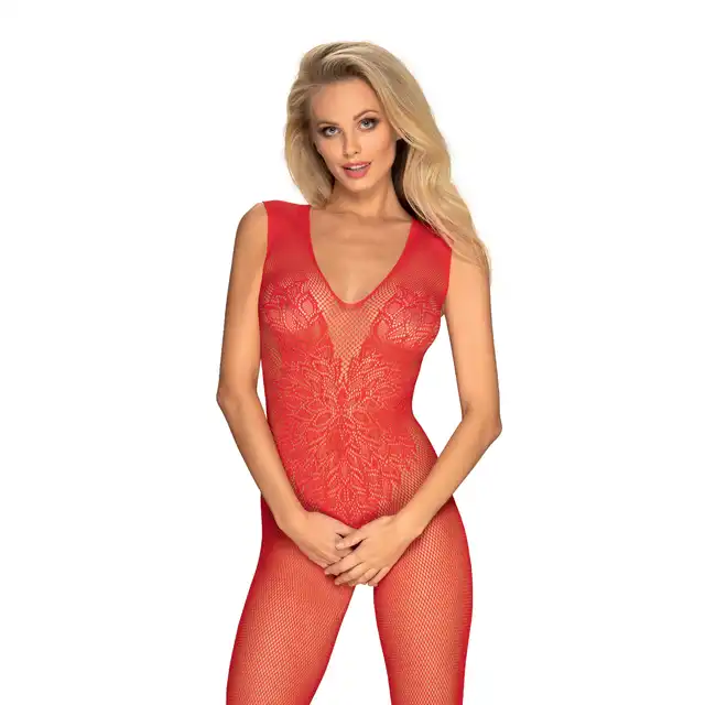 Obsessive - Bodystocking N112 czerwone - drapieżny bodystocking w przykuwającym wzrok kolorze 