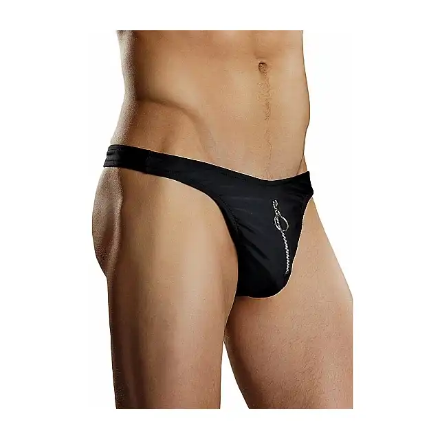 Male Power - Zippper Thong L/XL - Elastyczne stringi w wygodnym zamkiem z przodu - L/XL