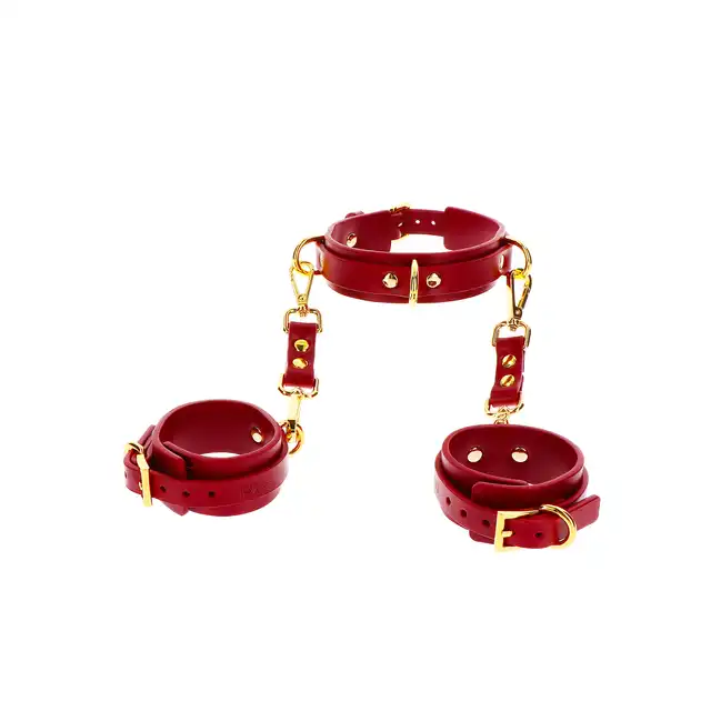 Taboom - D-Ring Collar and Wrist Cuffs - luksusowa obroża z kajdankami wykonana ze skóry