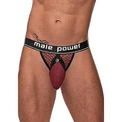 Male Power - Cock Ring Thong L/XL - Wyjątkowe majtki odkrytymi pośladkami, ringiem i odpinanym woreczkiem na penisa