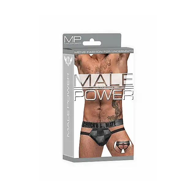 Male Power - Cutout Jock L/XL - Majtki męskie w szachownice odsłaniające pośladki