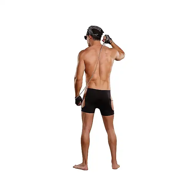 Male Power - Rpugh Rider L/XL Zestaw - Rough Rider - szorty z suwakiem i łańcuszkami po bokach + rękawiczki z łańcuchem