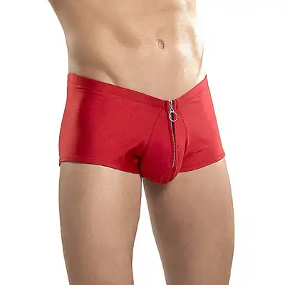 Male Power - Zipper Short L/XL RED - Elastyczne spodenki męskie z zamkiem błyskawicznym w kolorze czerwonym - L/XL