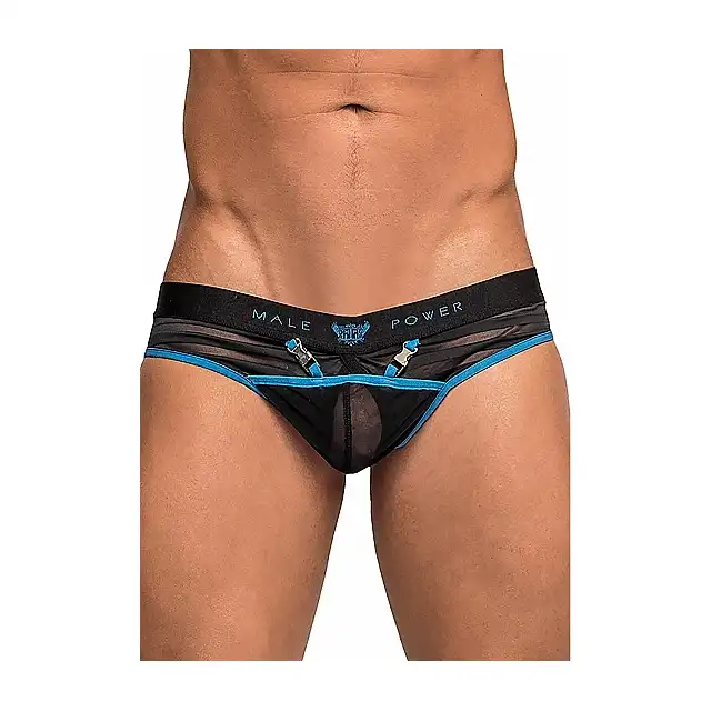 Male Power - Clip Thong L/XL - Elastyczne stringi z markowym paskiem