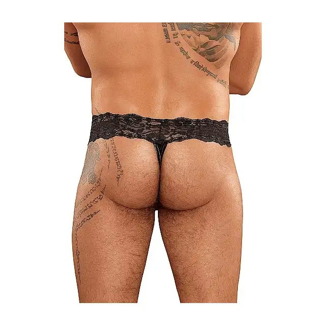 Male Power - Choker Thong L/XL - Stringi połączone z chokerem grubą koronką