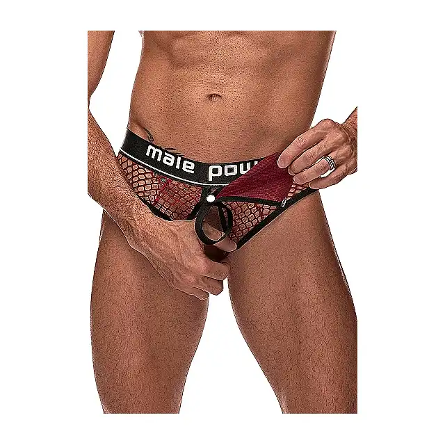 Male Power - Cock Ring Thong L/XL - Wyjątkowe stringi z elastycznym ringiem i odpinanym woreczkiem na penisa