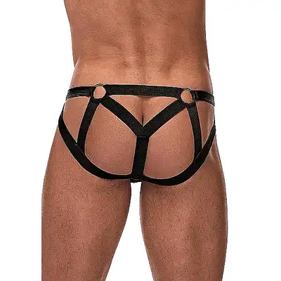 Male Power - Strappy Ring Jock L/XL - Majtki męskie z seksownymi paskami na pośladkach