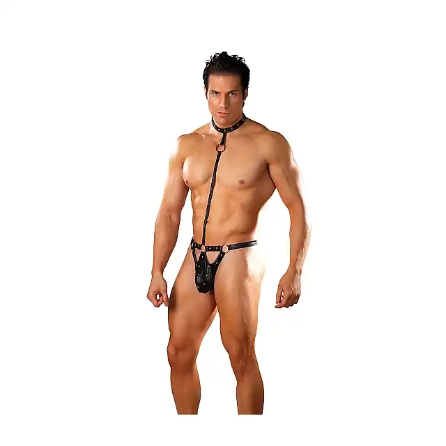 Male Power - Pak-123 L/XL - Tormentor - Jednoczęściowy komplet stringi połączone z obrożą z ozdobnymi ćwiekami