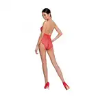Passion - BS087RED. Bodystocking z otwartym krokiem. Czerwony kolor, rozmiar uniwersalny.