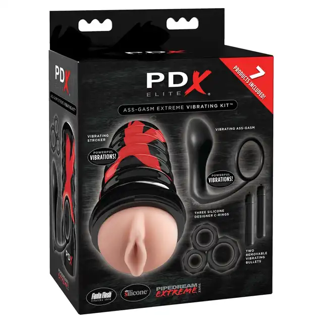 PDX Ass-gasm Extreme Vibrating Kit - Super zestaw zabawek do stymulacji erekcji i prostaty dla panów - 7 sztuk !