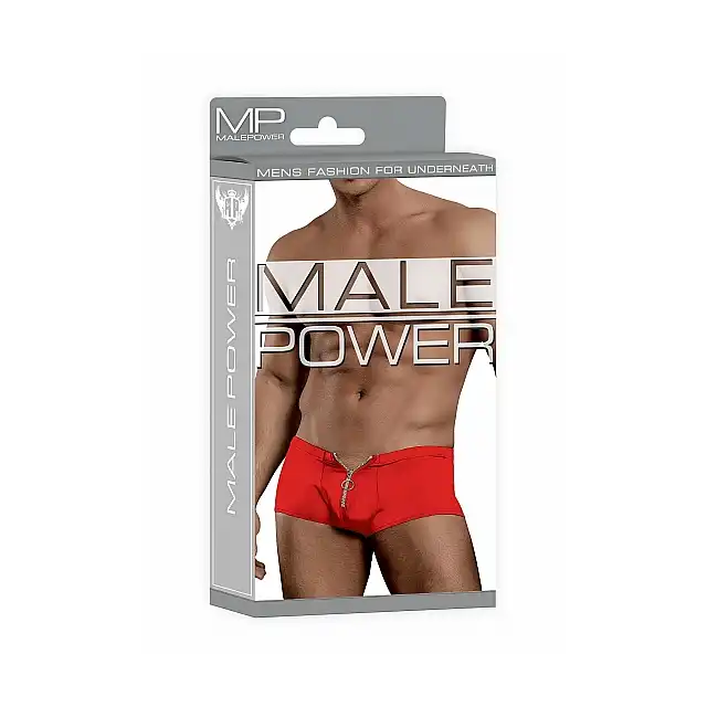 Male Power - Zipper Short L/XL RED - Elastyczne spodenki męskie z zamkiem błyskawicznym w kolorze czerwonym - L/XL