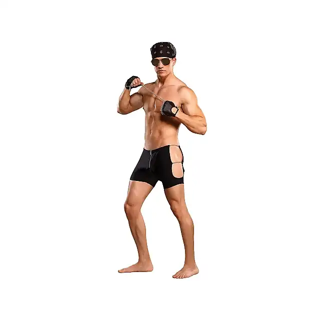 Male Power - Rpugh Rider L/XL Zestaw - Rough Rider - szorty z suwakiem i łańcuszkami po bokach + rękawiczki z łańcuchem