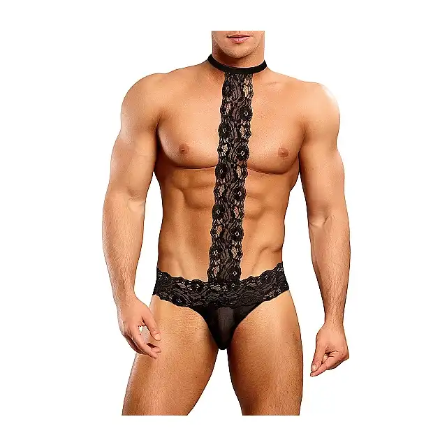 Male Power - Choker Thong L/XL - Stringi połączone z chokerem grubą koronką