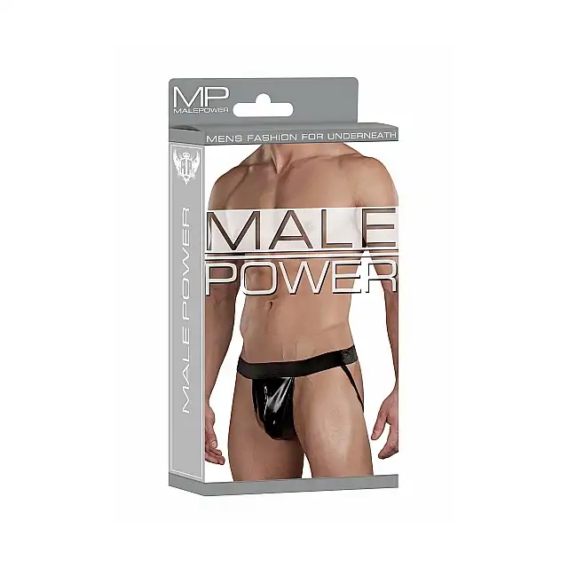 Male Power - Liquid Onyx Jock L/XL - Majtki męskie eksponujące pośladki