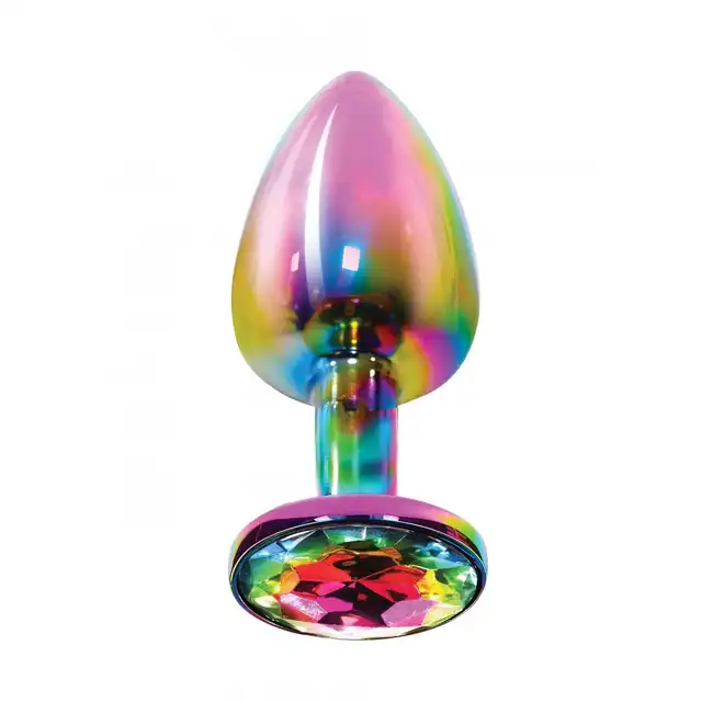Anal Play - Twilight Booty Jewel. Tęczowy mieniący się plug z kryształkiem 8,2 cm