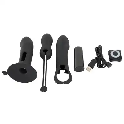 Black Velvets - Vibrator Kit - Wibrator z trzema silikonowymi nakładkami - wtyczka, wibrator, pocisk