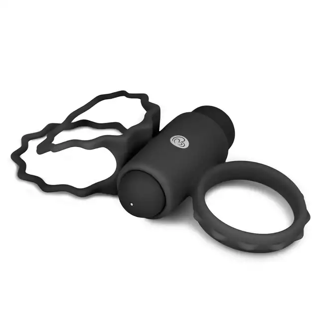 Easy Toys - Duo Cock Ring z wibracjami i stymulatorem łechtaczki. Kolor czarny