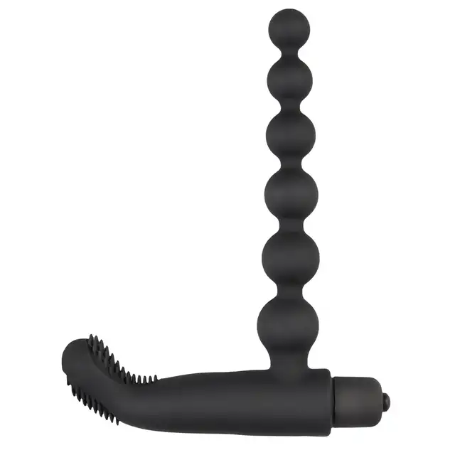 Easy Toys Beaded Buddy Vibrator - Black Wibrujący stymulator z elastycznymi koralikami analnymi i zewnętrznym stymulatorem krocza