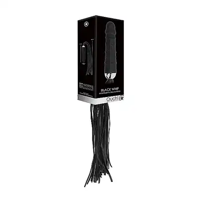 Black Whip with Realistic Silicone Dildo - Black