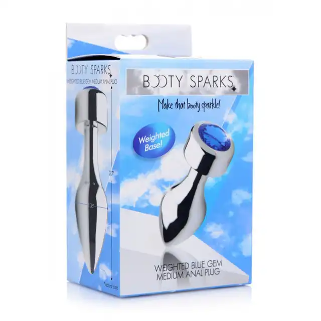 Booty sparks - Weighted Blue Gem Plug M - Srebrny korek z niebieskim kryształkiem. Rozmiar M