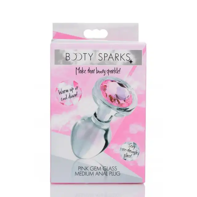 Booty Sparks - Pink Gem Glass M. Szklany korek analny z eleganckim różowym kryształkiem
