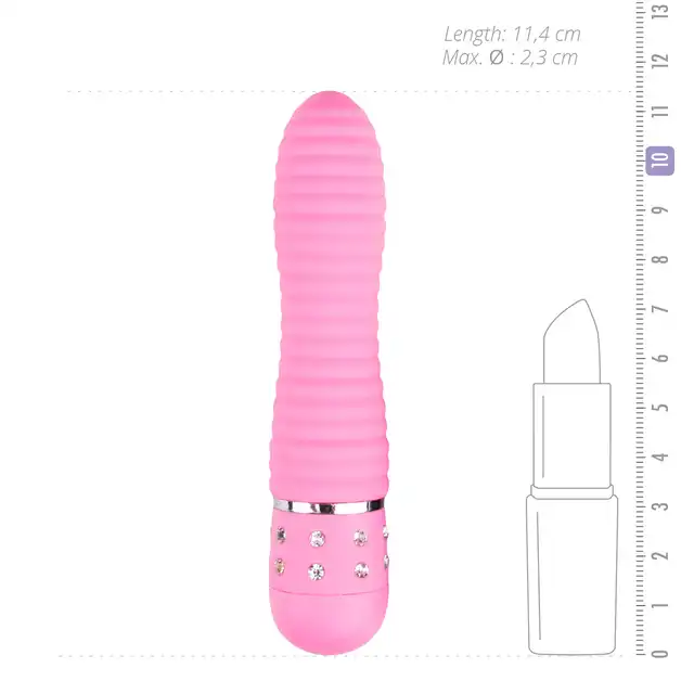 Easy Toys - Diamond Vibrator Pink Prążkowany mały wibratorek z sztucznymi diamentami