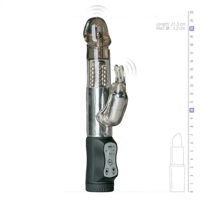 Easy Toys - Rabbit Vibrator Black Wibrator z obracającymi się kuleczkami i stymulującymi uszkami 