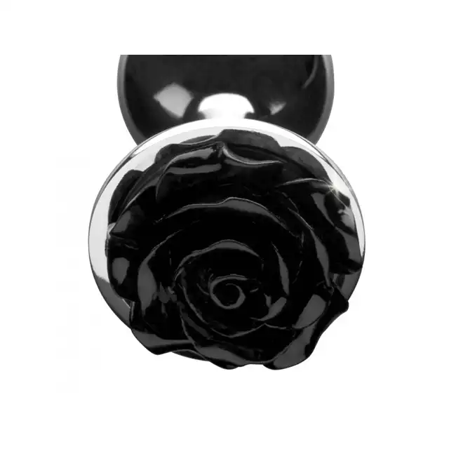 Booty Sparks - Black Rose L. Srebrny plug analny z czarną różą. 